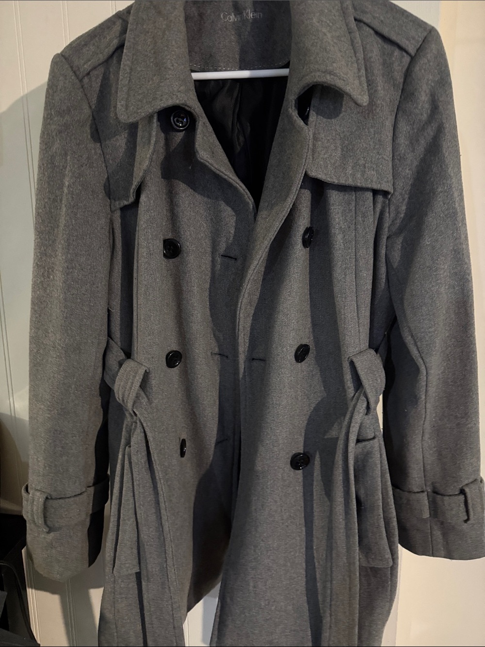 Calvin Klein Gray Double-Breasted Wool-Blend Trench